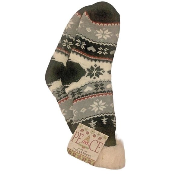 Peace Cabin Faux Fur Slipper Socks Womens Size 6-10 Soft Lined Non Slip Soles - Picture 3 of 8
